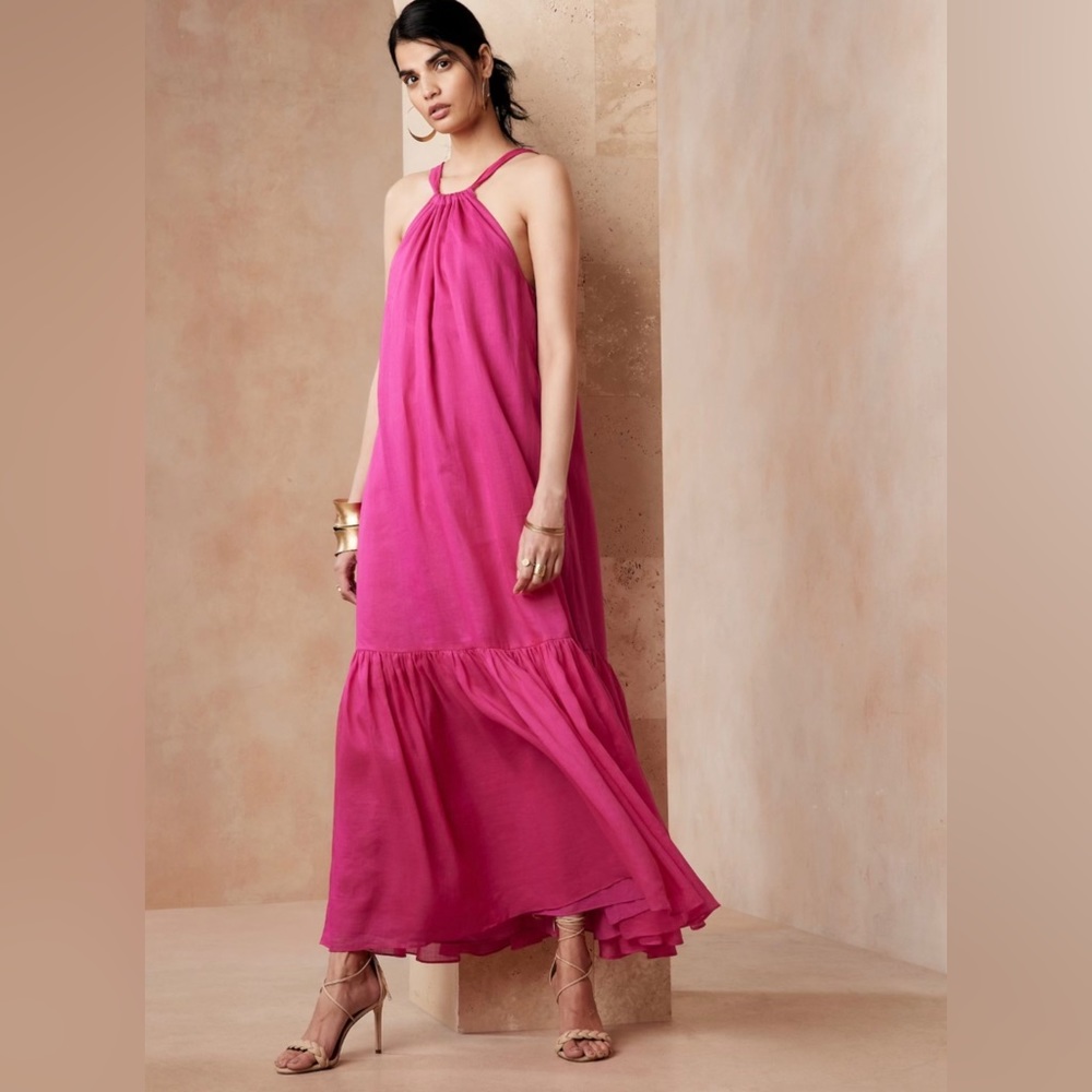 Banana Republic Women,s Fino Ramie Maxi Dress Dark Magenta Size L